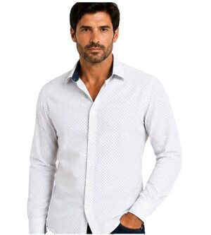 SOCIETY OF THREADS MEN XXL SLIM FIT WHITE DOT 4-WAY STRETCH PERFORMANCE SHIRT